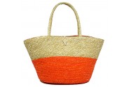 Straw Tote: Woven Wheat Straw Tote - 2 Tones - Orange - BG-R11053OG